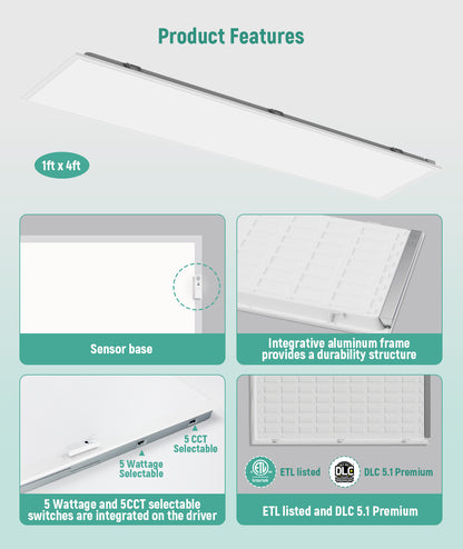 Case of 2 - 1x4 LED Flat Panel Light - Wattage Adjustable 25W/30W/40W - Color Tunable 35K/40K/50K - Jen Lighting