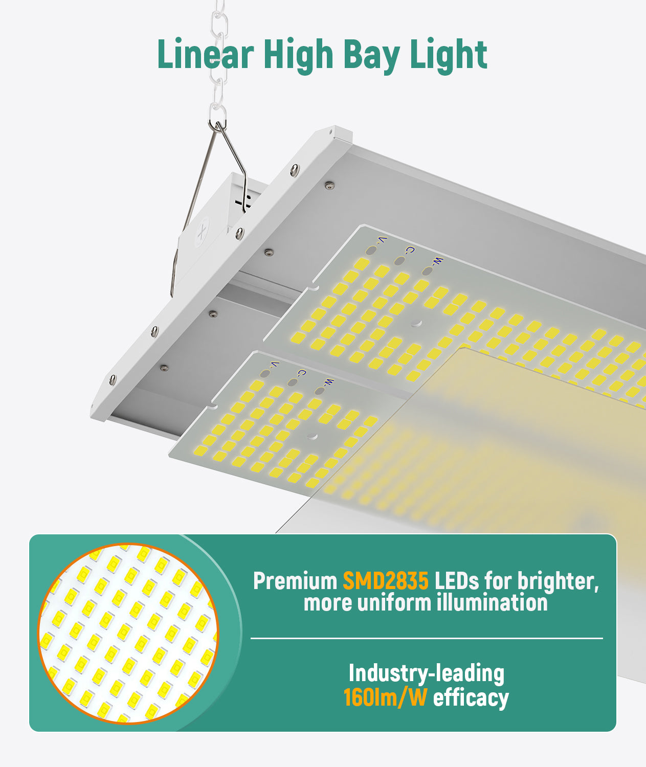 Case of 2 - LED Linear High Bay - 4ft - 48,000 Lumen Max - Full Lens - Wattage Adjustable 250W/275W/300W - Color Tunable 40K/50K/57K - Sensor Base